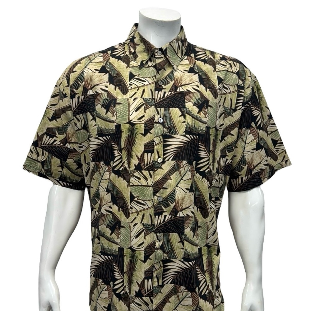 Tori Richard Vintage Brown Hawaiian Cotton Lawn Shirt Made in USA Hawaii Size XL